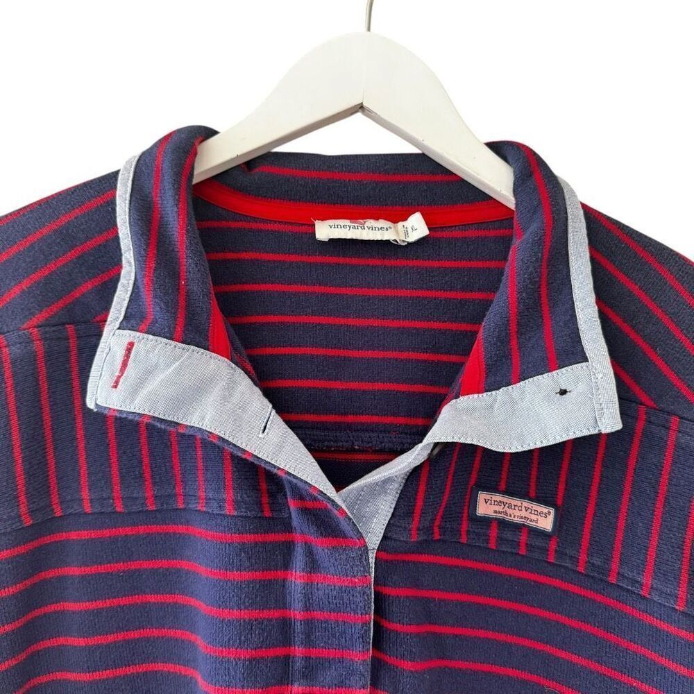 Vineyard Vines Women's Navy and Red Striped Long Sleeve Tee - Picture 4 of 13